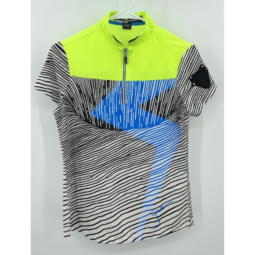 Jamie Sadock Striped Lightening Print‎ Top Black Neon Yellow Sz XS